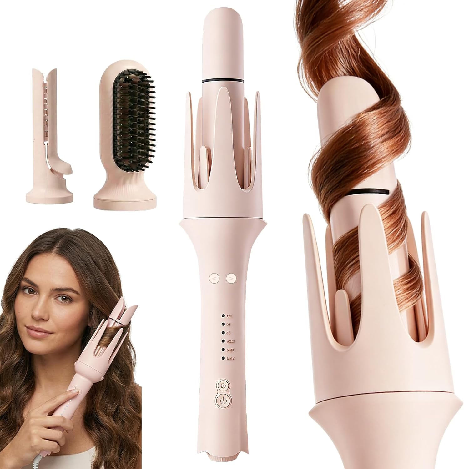 3 In 1automatic Curling Iron - Hair Curler Automatic Rotating with Straightener +1.25 Curling Barrels+Volumizing Curling - 3 Temp Self Curling Hair Curler,Anti-Scald,Tangle-Free,Lightweight for Travel