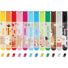Legami - Set of 12 Pens - Teddy Friends, 12 Assorted Colours, Washable and Non-Toxic, Anti-indentation Tip, Thin and Wide Lines, for Children and Girls, Reusable Packaging