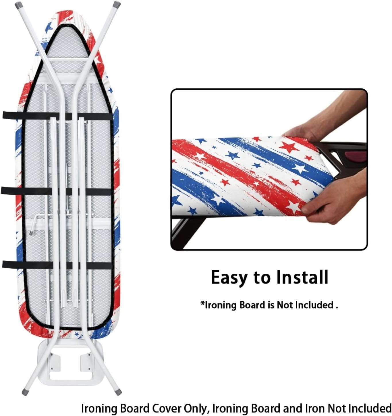 4th of July Ironing Board Cover, 16"x55" Standard Ironing Board Cover with Elastic Edge and Hook and Loop Fasteners, Scorch & Stain Resistant, Polyester Home Ironing Board Covers, Sky Radiance