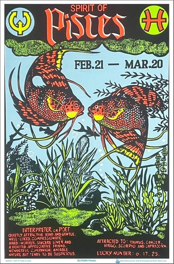 Scorpio Posters Pisces Zodiac Sign - Flocked - Blacklight Poster - 23