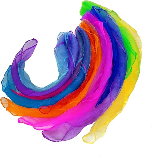 Miniatura 5 de Bufandas de baile para niños bufandas de malabarismo, 12 piezas, 24 x 24 pulgadas, niño, unisex, multicolor, tema arcoíris