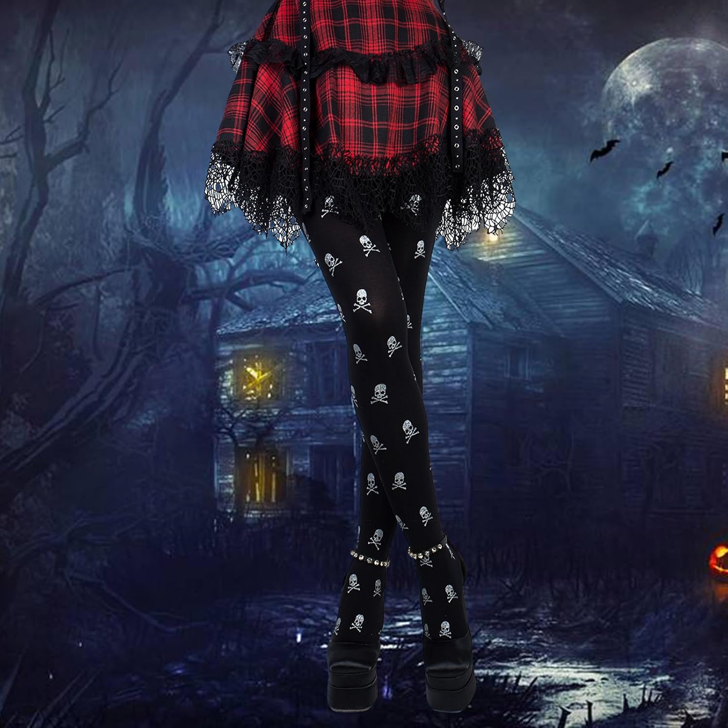 Women's Patterned Tights Halloween Skeleton Print Pantyhose Tights Skull Stockings Stockings Clubwear High Waist Control