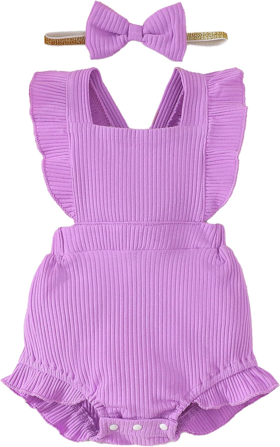 Baby Girl Ruffled Jumpsuit and Headband Set