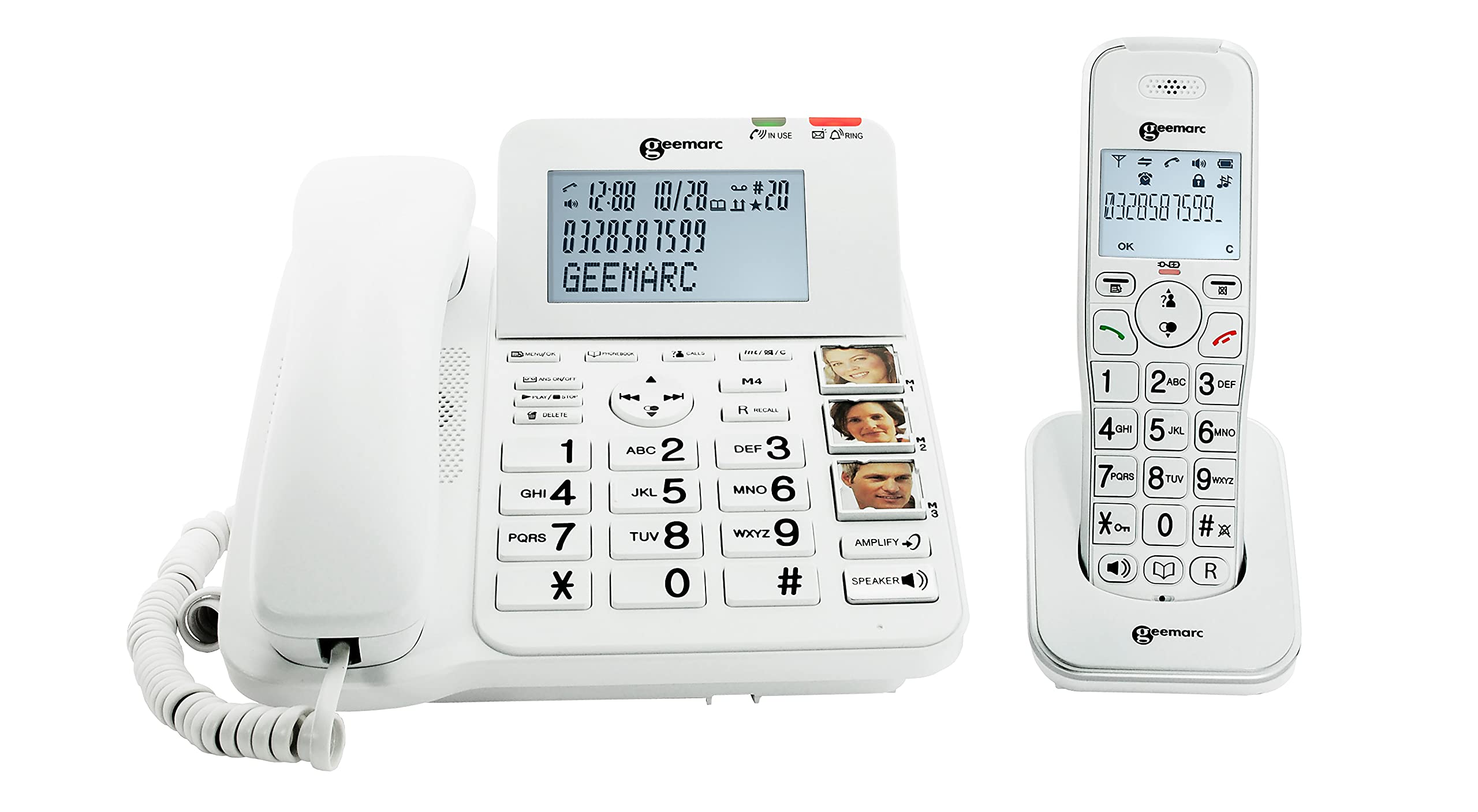 Geemarc Amplidect 295 Combi - Mobilitätshilfe für Senioren - Festnetztelefon mit Großer-Tasten-Tastatur - Weiß