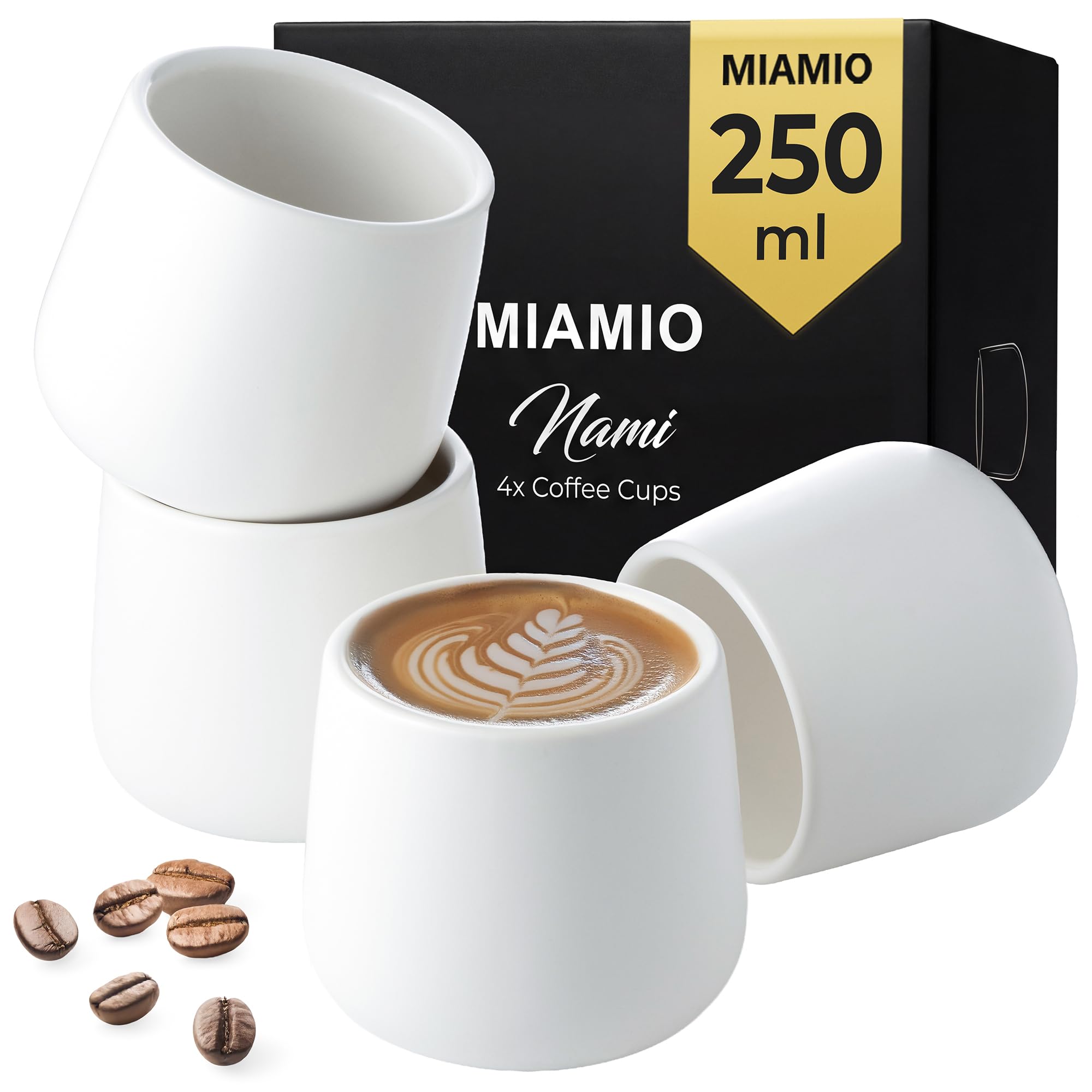 MIAMIO - tazze da caffè Set, ceramica Daily | ceramica tazze da caffè für Kaffee, Tee und Mahlzeiten, 250ml, Weiß per l'uso quotidiano - per l'uso quotidiano daily