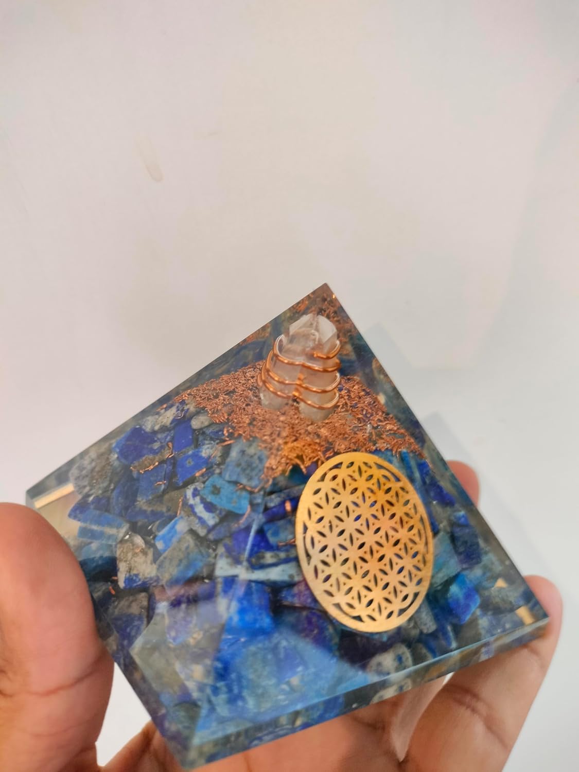 Lapis Lazuli Crystal Orgone Pyramid with Copper Coil, Energy Healing, EMF Protection, Meditation Decor 1 pcs Pack