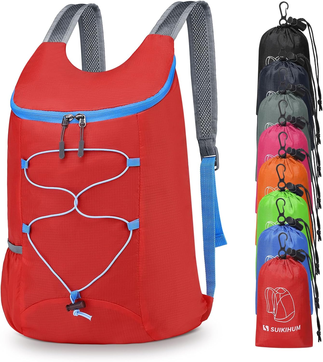 20L Hiking-Daypack Lightweight Foldable Travel Packable Backpack for Camping Cycling Outdoor, Red