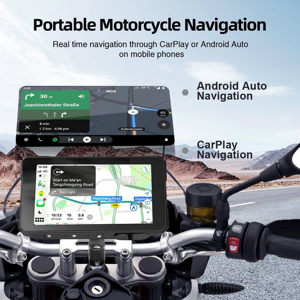 Écran CarPlay Moto pour Honda X-ADV 750 2017-2023, 5 Pouces Écran Tactile HD IP67 Étanche avec Support Amovible, sans Fil CarPlay et Android Auto,A-No Tire Pressure