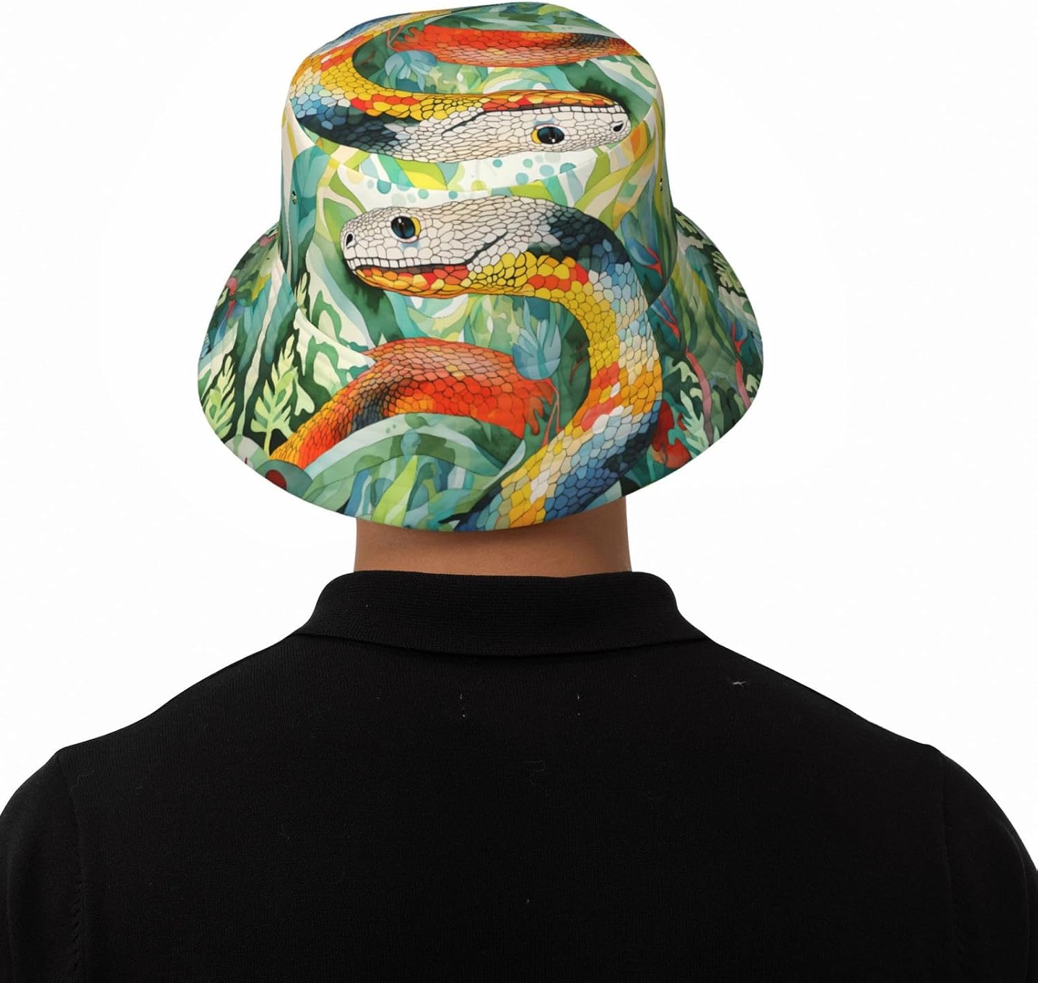 Watercolor Snake Prints Summer Outdoor Travel Bucket hat, a Beach Sun hat Suitable for Both Men and Women Black