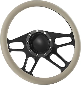 14'' Billet Steering Wheel Tan Half Wrap w/Horn button