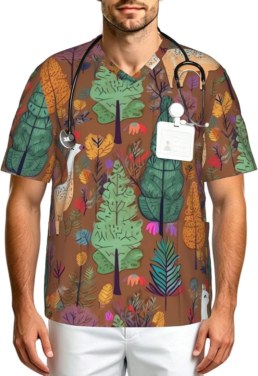 Professional Scrub Tops for Men, Classic V-Neck Workwear with 3 Pockets