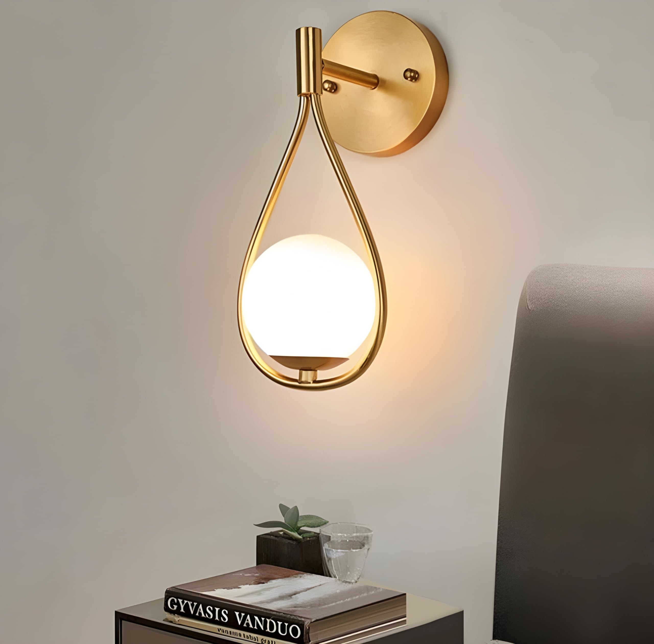 GLOMZY Golden Metal & Glass Wall Light for Living Room Modern/Wall Lamps for Bedroom, Living Room/Wall Lights for Home Decoration/Bedside Wall lamp (Racket Shape) (Pack of 2) (with Bulb) 1