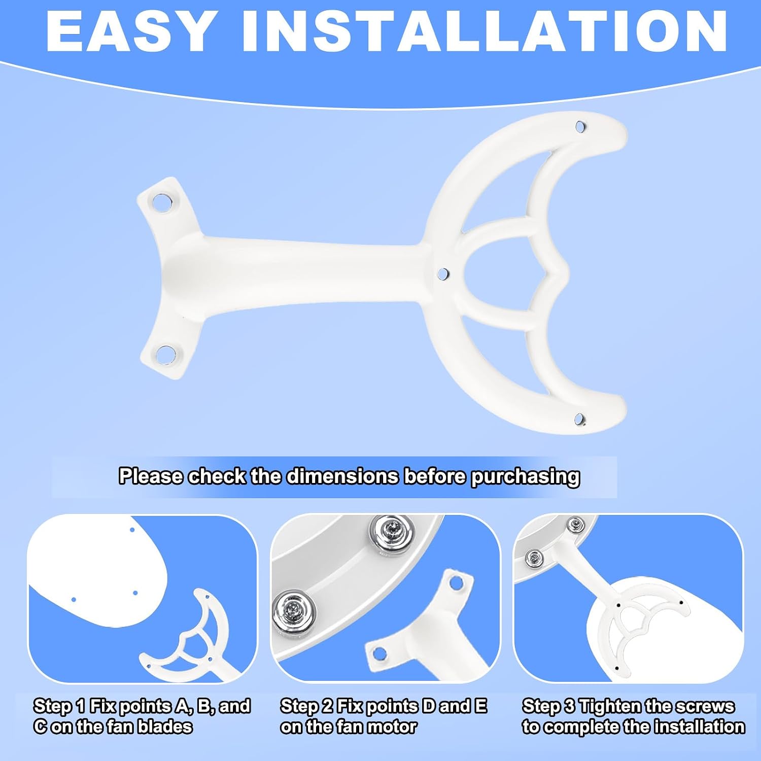 lasuroa 5pcs Ceiling Fan Blades Arms Replacement, 52in/132cm White Finish Ceiling Fan Blade Mounting Bracket Support Holders Replacement Parts for Replacing the Worn Fans Blades