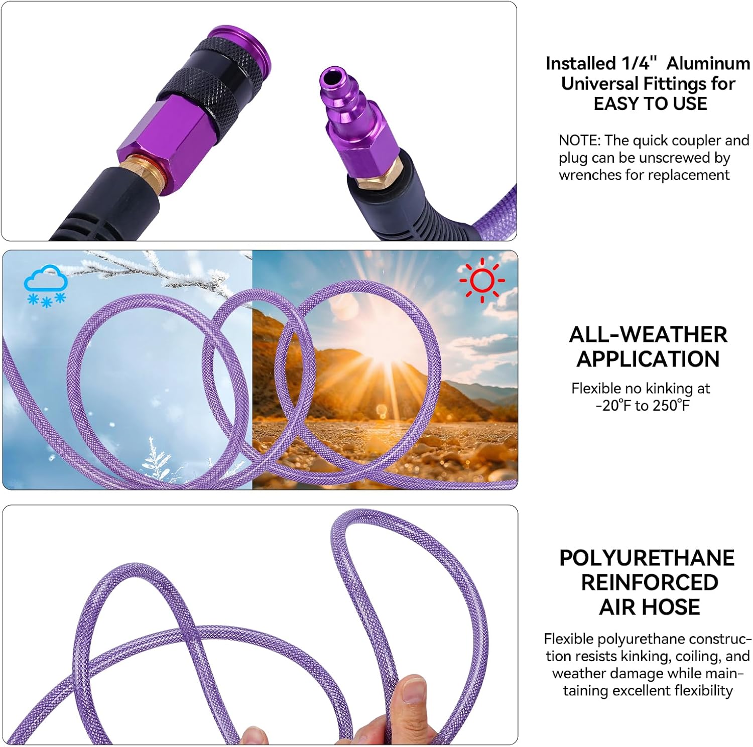 Polyurethane(PU) 1/4-Inch Reinforced,Air Hose with 1/4” Swivel Industrial Quick Coupler and Plug,Bend photo 4