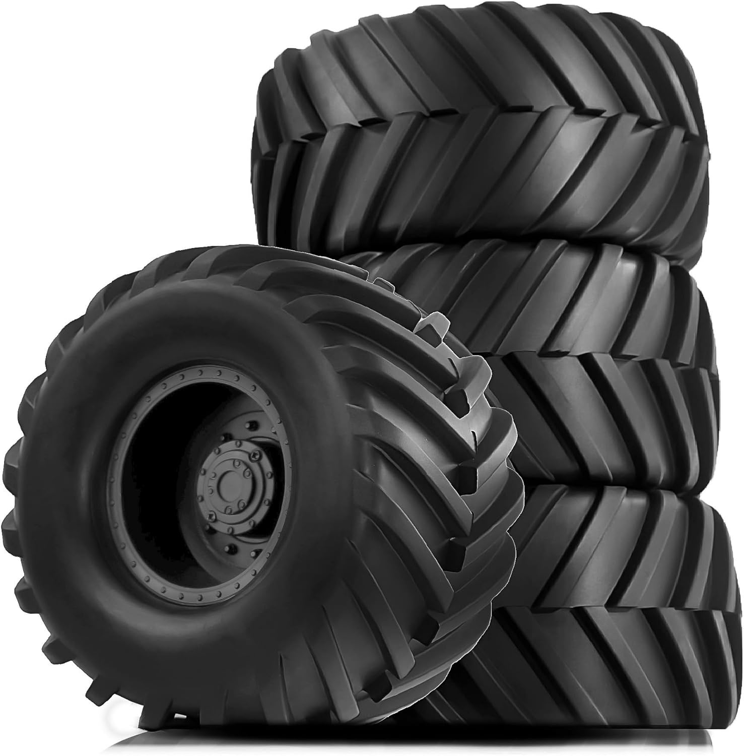 4PCS RC Monster Truck Tires and Hard Plastic Wheels Rims 12mm Hex Rubber Buggy Off Road Tyres with Foam for 1:10 Scale Truck Car Traxxas VXL 2WD Hoss 4x4 HSP HPI Tamiya Kyosho (Black)