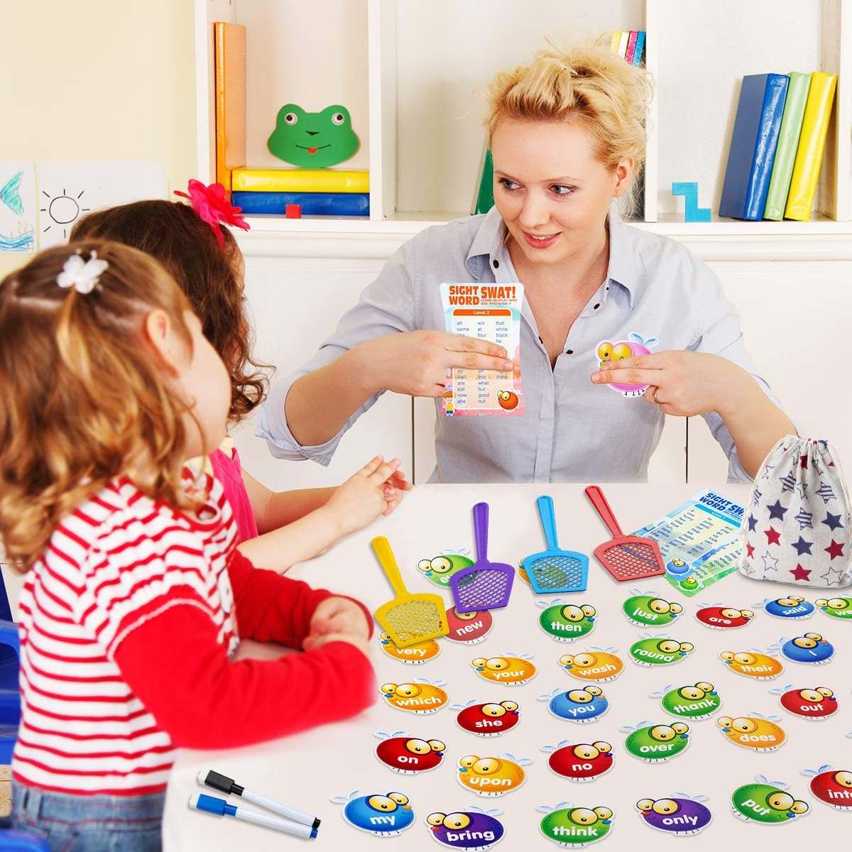 Sight Word Games Educational Toy Sight Word Swat Game for Kindergarten Homeschoo for Kids Ages 4-8, Visual, Tactile and Auditory Learning,with Fly Swatters ,Word Charts & Storage Bag