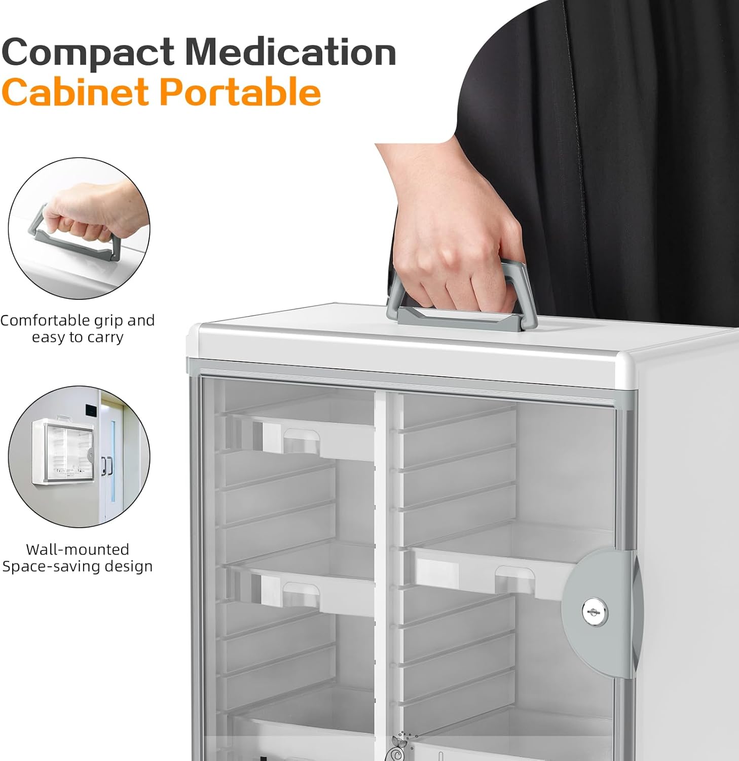 Glosen Medicine Cabinet Locking Medicine Cabinet Wall Mounted【 Silver 13.6 x 13.4 x 6.5 Inch 】 Portable Storage Container Big Capacity