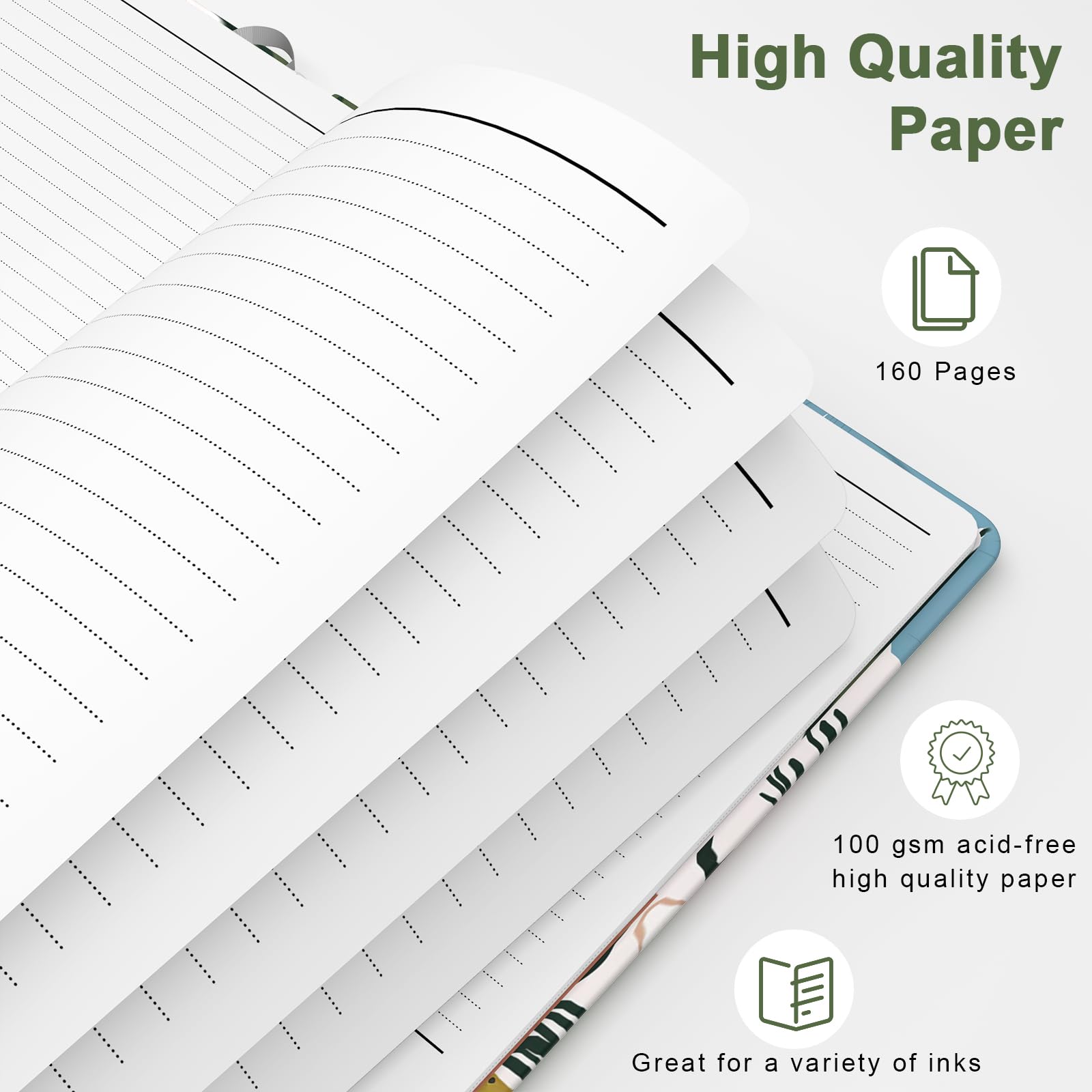 Hnogri Lined Journal Notebook, Hardcover Journal for Women 160 Pages Thick Paper, Medium 5.7 x 8.4 in - Image 3
