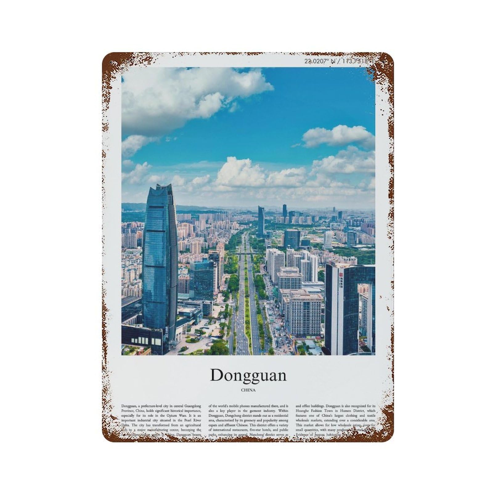 xiaoxiaoshen Dongguan China City Scenery Wall Decor Art Metal Tin Poster Modern Home Decor Art Home Bar Shop Decorations Vintage Sign 40x30cm