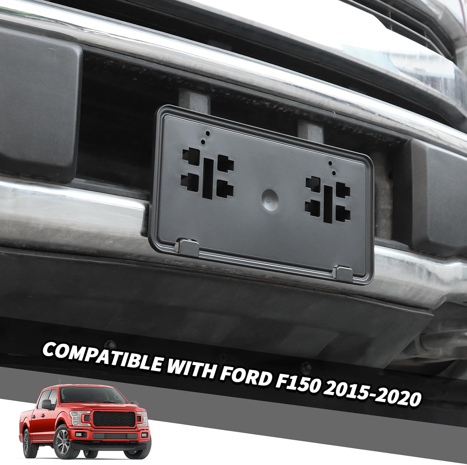 Jimen for F150 Plate Mount, Front License Plate Holder Frame Bracket Compatible with Ford F150 2015-2020 (Black)