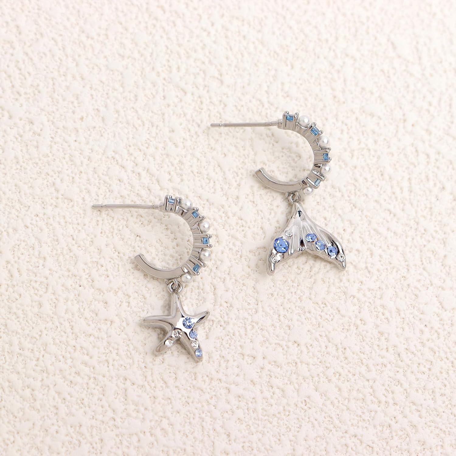 Sonateomber Starfish Mermaid Tail Dangle Drop Hoop Earrings For Women, Dainty CZ Rhinestone Pearl Dangling Earring Prom Fashion Accessories Jewelry Gift - Image 7