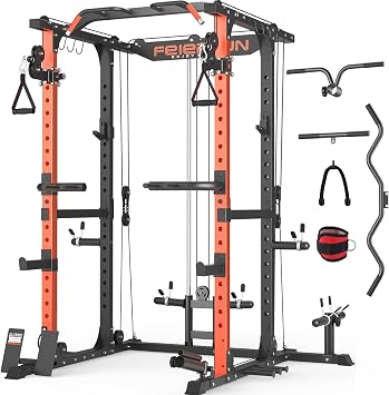 FEIERDUN RK4 Power Rack, Power Cage Multi Function Squat Rack with Cable Crossover System,2000LBS Capacity with LAT Pulldown,10-in-1 Home Gym