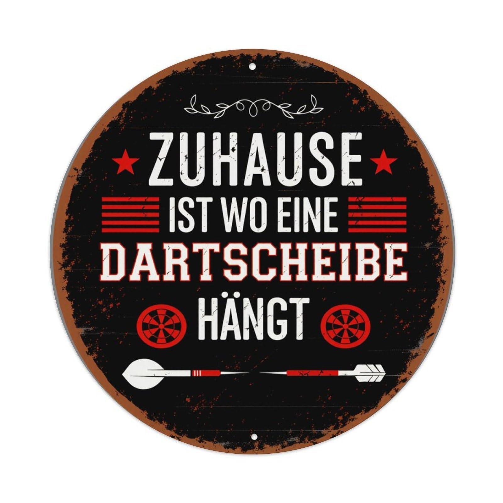 Wmlzdnwr Vintage Home Is Where A Dartboard Hangs Round Tin Sign,Retro Wall Art,Metal Poster For Home, Bar, Garage, Cafe, Rustic Indoor & Outdoor Decor, 8X8 Inches