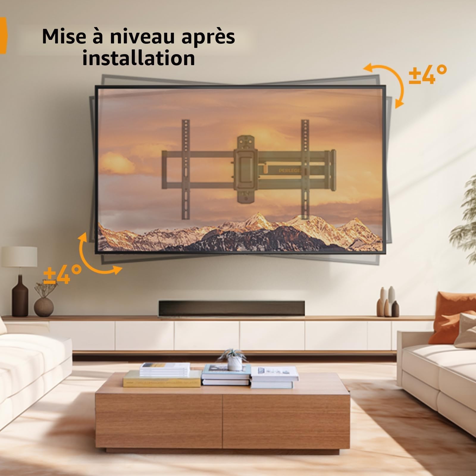 Perlegear Support Mural TV à Extra Longue Portée 822mm, pour écrans 32-75 Pouces LED/LCD/OLED et courbé, Support TV Mural Pivotant, Inclinable et Rotatif, Max VESA 600x400mm Capacité Max de 45kg