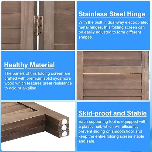 Miniatura 6 de PayLessHere Divisor de habitación de madera, pantalla de privacidad de 5.75 pies para interiores, plegable, portátil, pantalla de división para