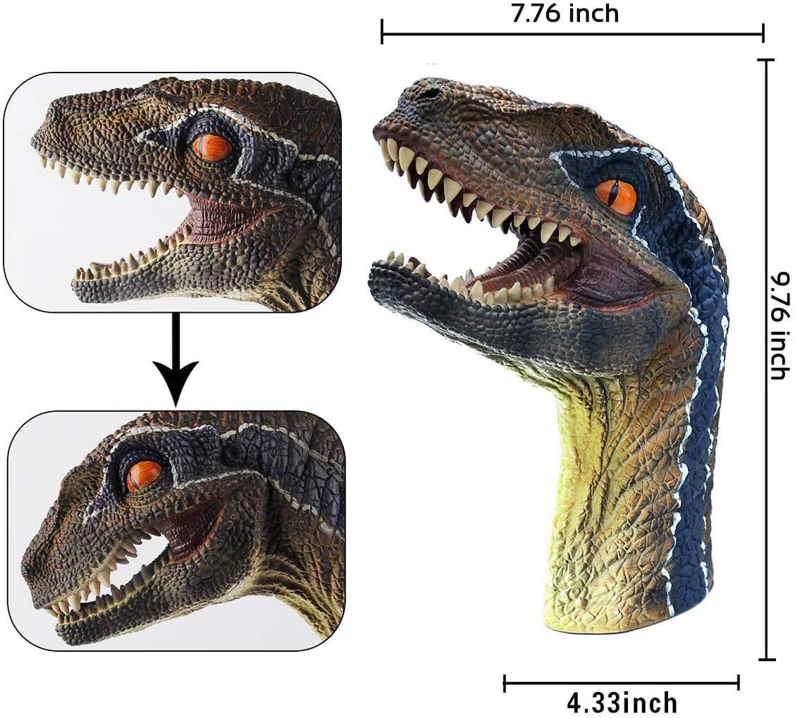 Dinosaur Toys Tyrannosaurus Rex and Blue Velociraptor Hand Puppets Dinosaur Animal World Action Figure Set Funny & Scared Head Hand Puppets for Home, Stage and Class Role Play Toys