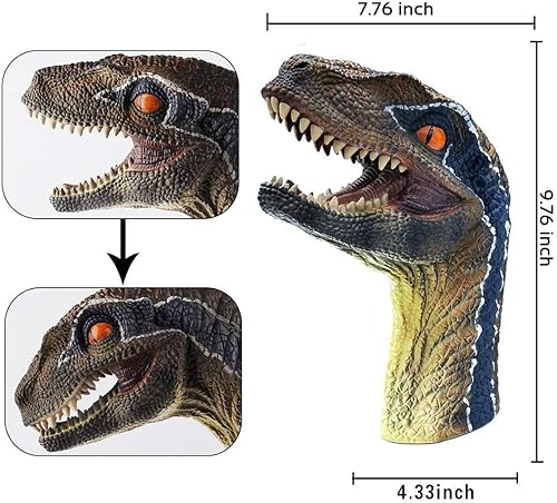 Miniatura 2 de Juguetes de dinosaurio, tiranosaurio Rex y velociraptor azul, marionetas de mano, juego de figuras de acción del mundo de dinosaurio, divertido y