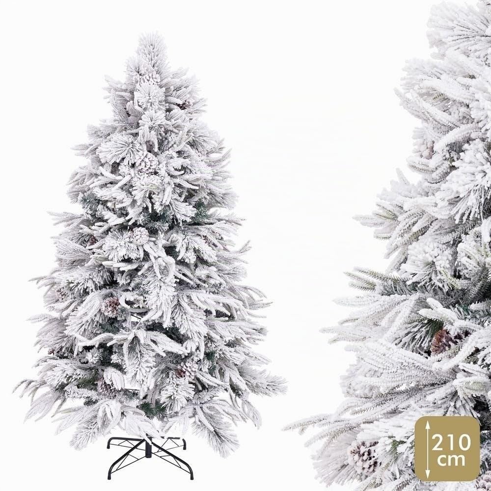 Árbol de Navidad artificial nevado verde y blanco desmontable de 210 cm