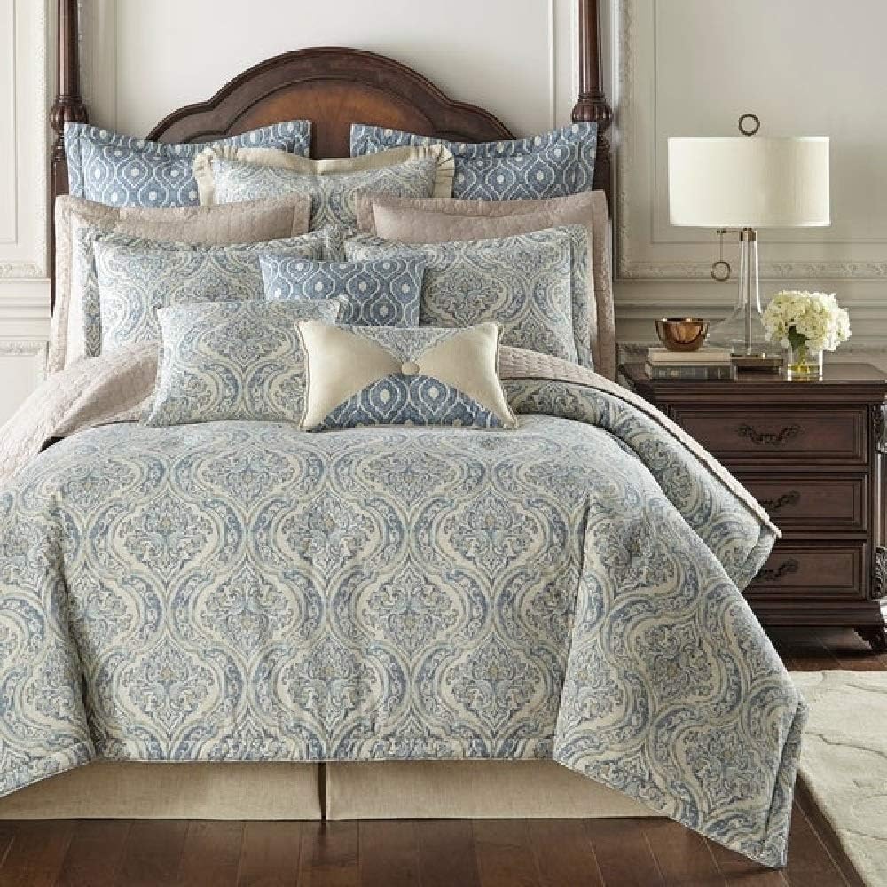 3 Piece Traditional Queen Size Blue Duvet Cover Set Elegant