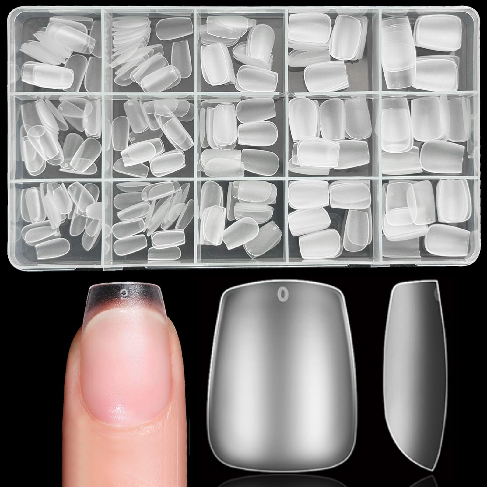 XIAOHEBAN 300 Stück Coffin Kurz Nageltips FüR GelnäGel - 15 GrößEn Gel X Nail Tips Pre-Shaped Matt, Full Cover Nail Tips Ballerina XS, Künstliche Nägel Soft Gel Tips FüR DIY Nail Art&Salon, Nägel Tips