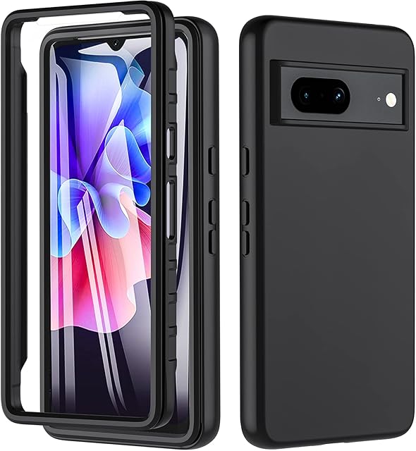 For Google Pixel 7 Case, Pixel 7 Case,[Military Grade Drop] 360° Full Body Liquid Silikon Rugged Bumper Case with Built-in 9H Screen Protector,Shoockproof Cover Phone Case for Google Pixel 7 5G,Black