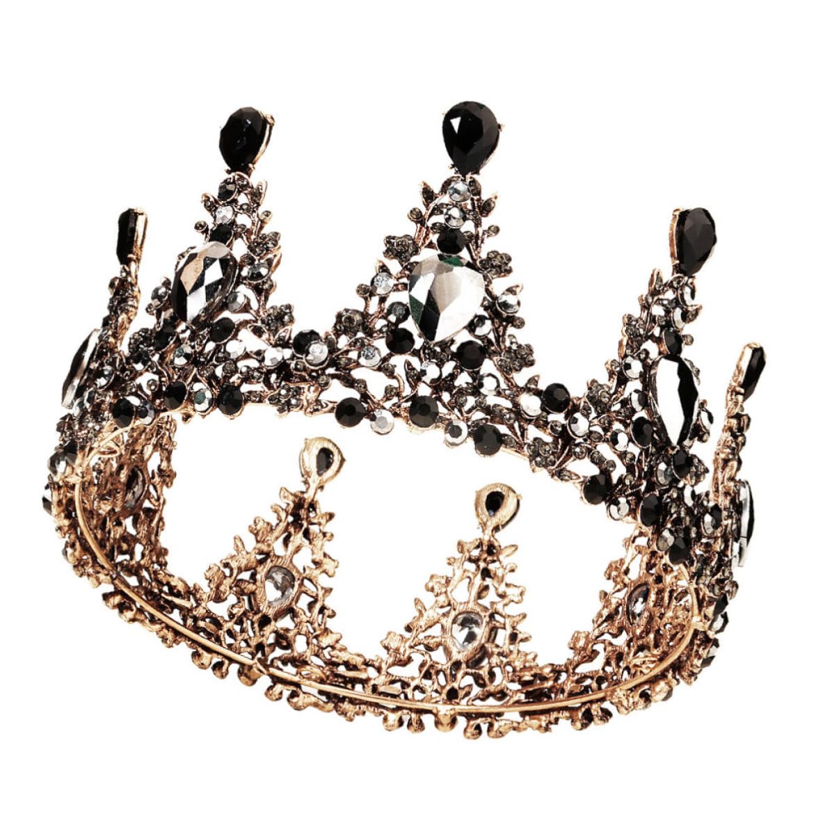 Rhinestone Bride Tiara Golden Alloy Crown for Bridal Updo