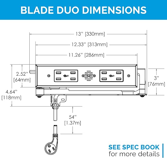 Docking Drawer Blade Duo Outlet | Create organized Kitchen, Bathroom, Closet drawers, Declutter Counters | USB-A, Stainless Steel