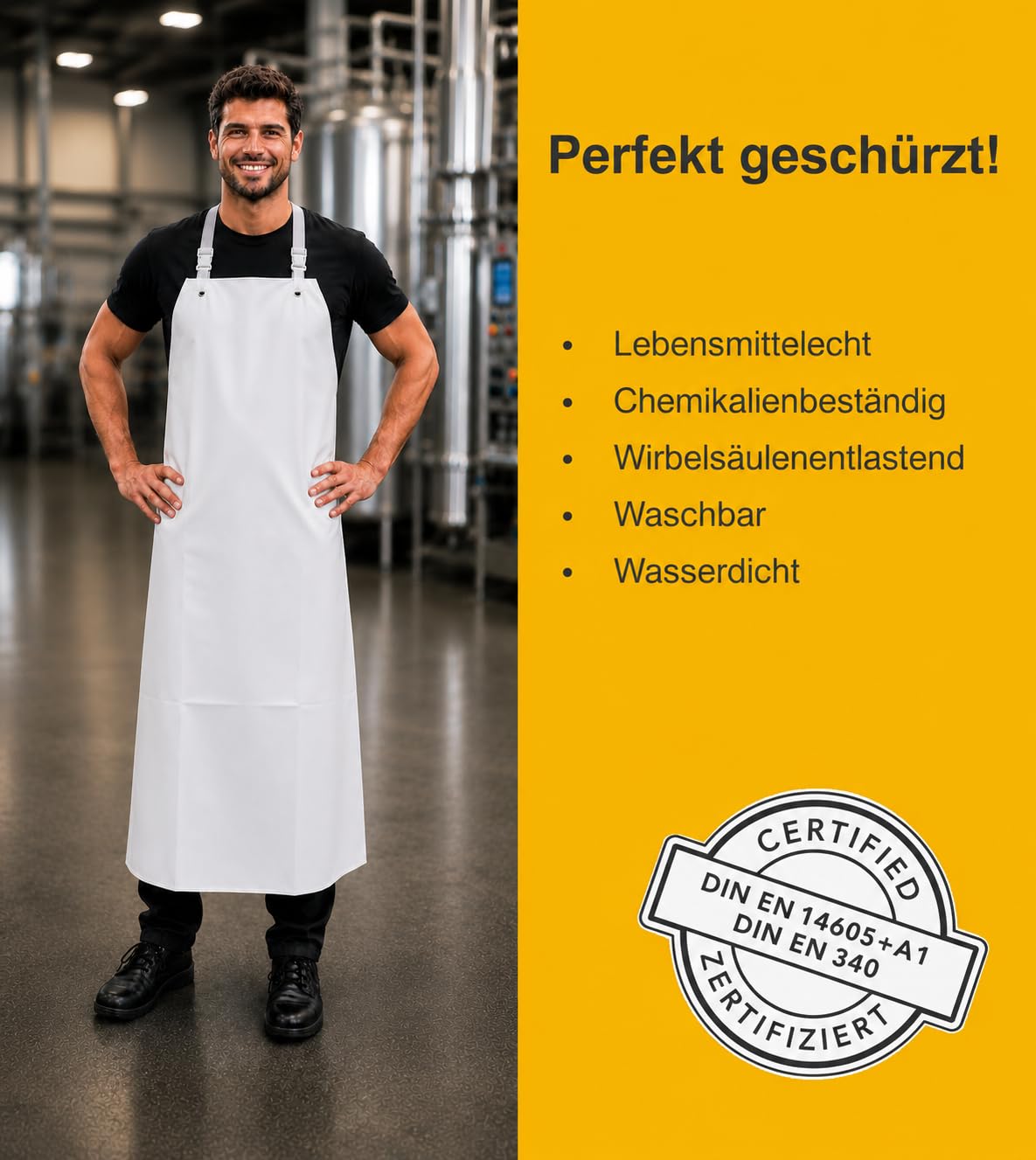 Tablier imperméable à l'eau et aux produits chimiques en Guttasyn I résistant à de nombreux acides et bases I pour l'industrie alimentaire et du nettoyage Cuisine et laboratoire | produit en Allemagne