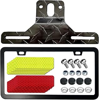Trailer License Plate Bracket Holder with Stainless Steel Slim Car Tag Frame for Truck, Boats, RVs, Universal License Plates with 10PCS Reflective Stickers