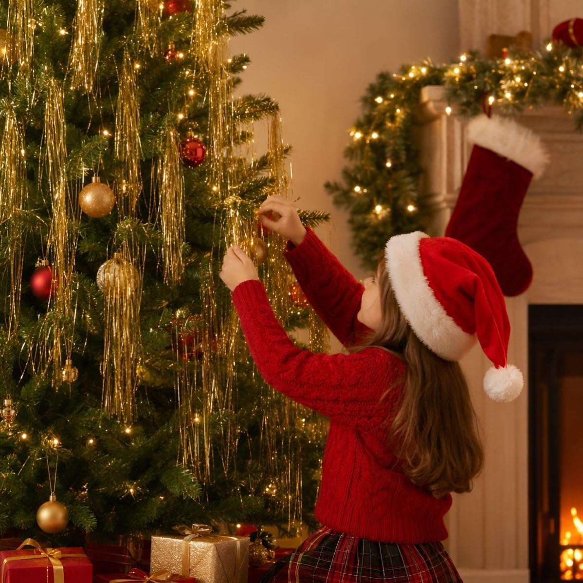 Golden Christmas Tinsel Icicle Strands, PET Hanging Garland Xmas