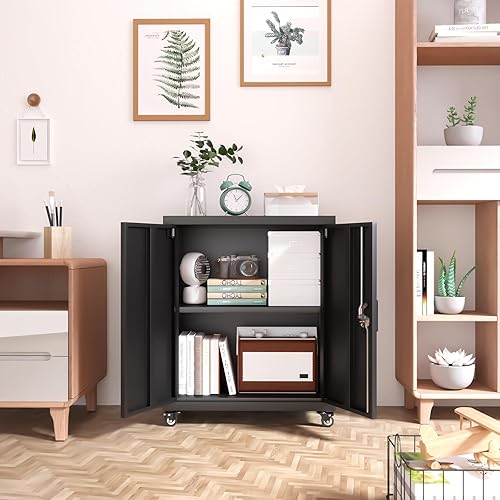 Miniatura 40 de LUCYPAL Armario de almacenamiento de metal con 2 puertas de bloqueo y 2 estantes ajustables, gabinete de almacenamiento con cerradura de acero para