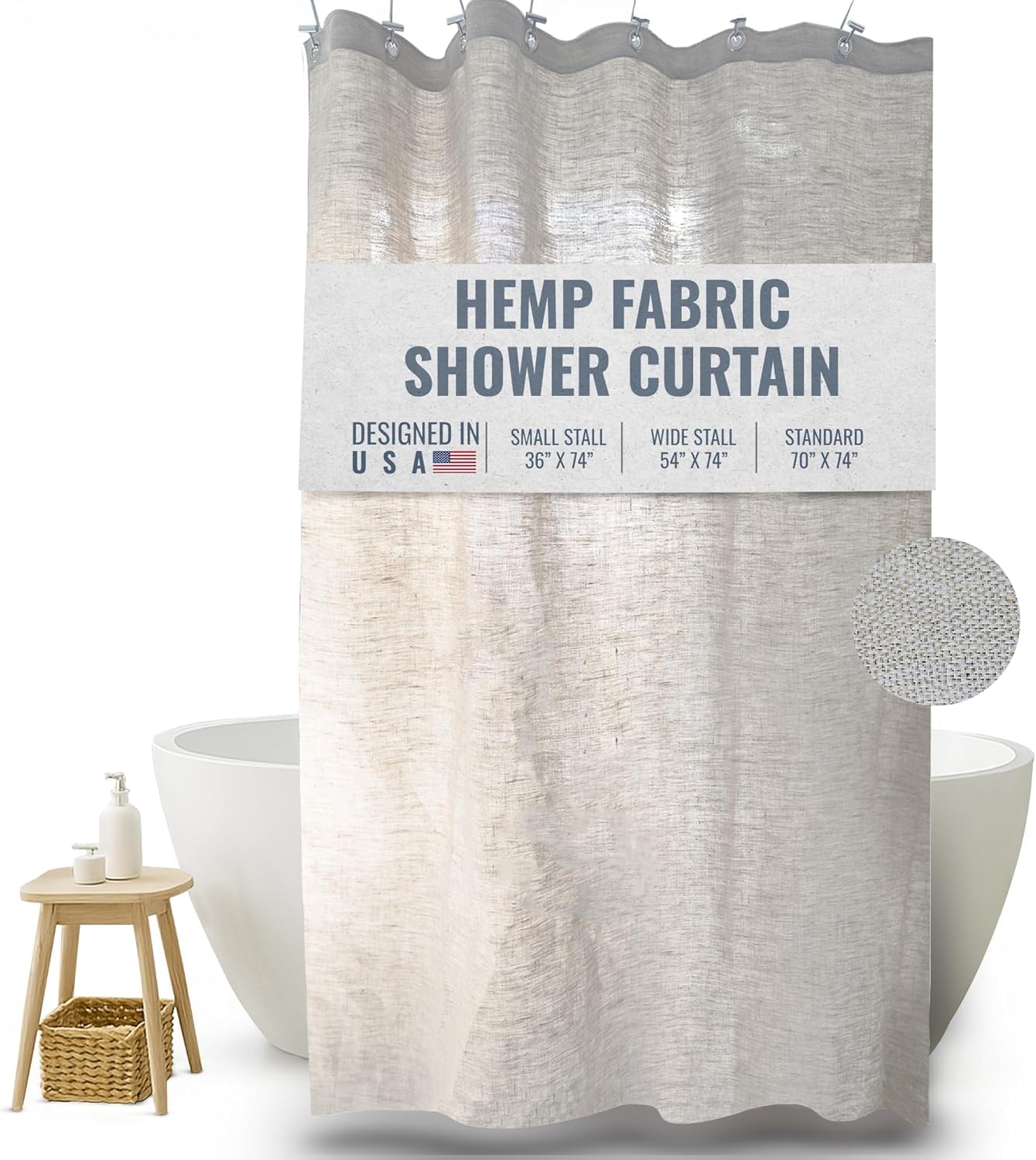 Bean Products Hanfstall Duschvorhang (weiß), 91,4 x 188 cm, natürliche Materialien, hergestellt in den USA, funktioniert mit Badewannen-, Badewannen- und Stallduschen