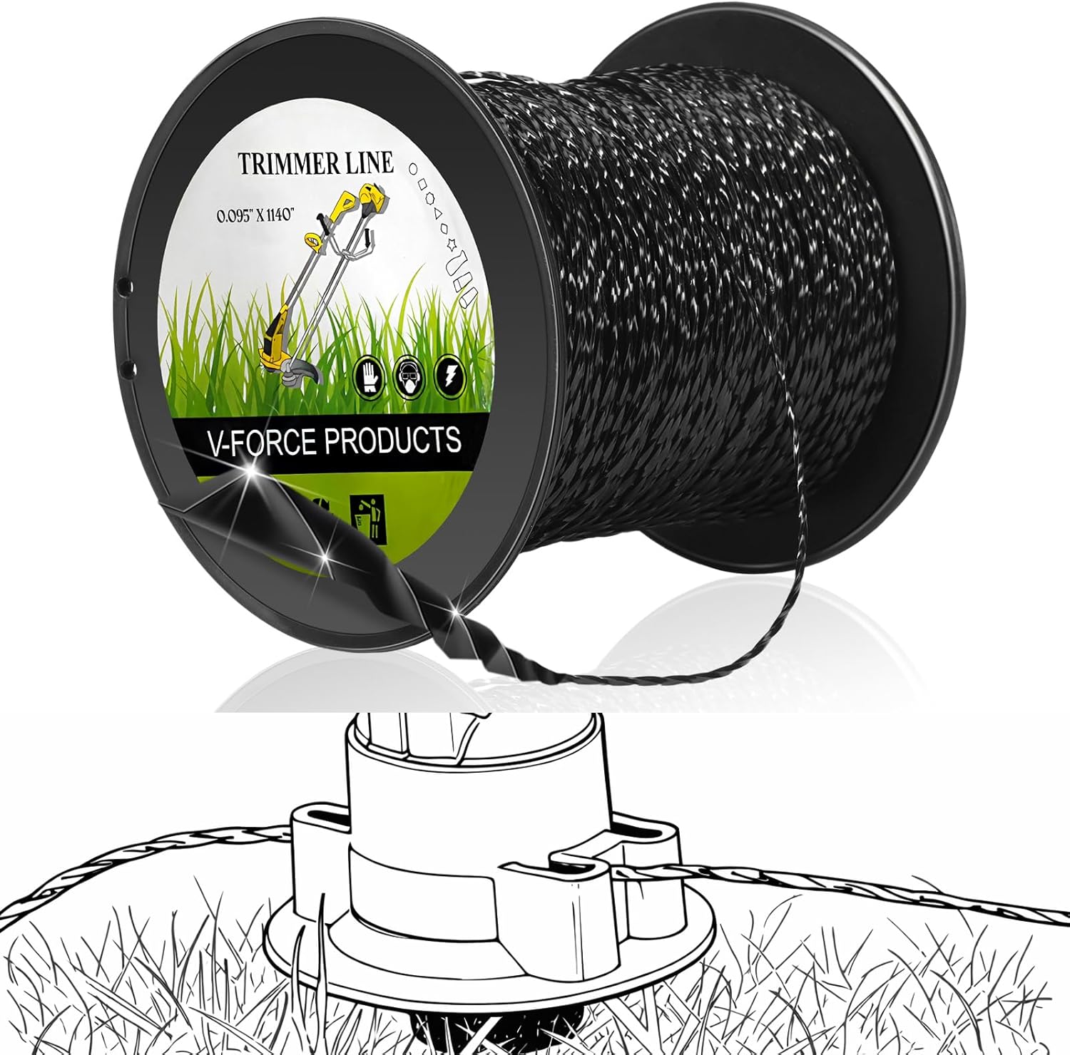 Tondiamo 0.095 x 1140' Twisted Grass Trimmer Line, Heavy Duty Nylon Universal Replacement Weed String