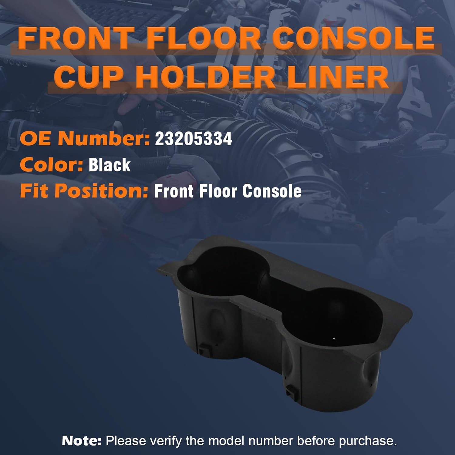 Front Floor Console Cup Holder Liner Compatible with 2015-2020 Chevrolet Suburban GMC Yukon XL Replace 23205334 Black