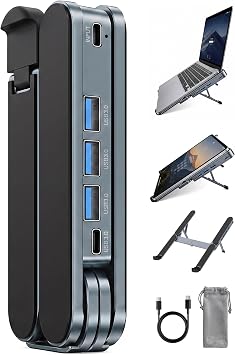 Laptop Stand with Docking Station Foldable Computer Riser Desk Hub