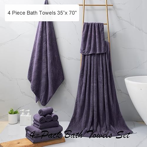 Miniatura 3 de Juego de 4 toallas de baño grandes de 35 x 70 pulgadas, toallas de baño extragrandes de 600 GSM, suaves, altamente absorbentes, de secado rápido,