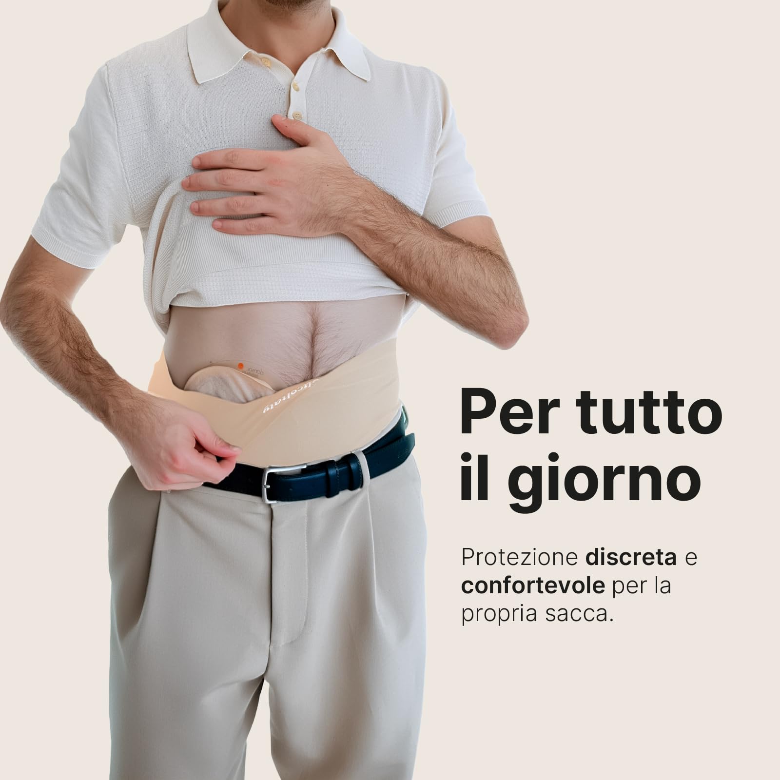 Glico Line Fascia Giorno Plus per Stomia Unisex, Ideale per Giorno e Notte, Tasca Interna per Contenere la Sacca, Made in Italy, Beige, M