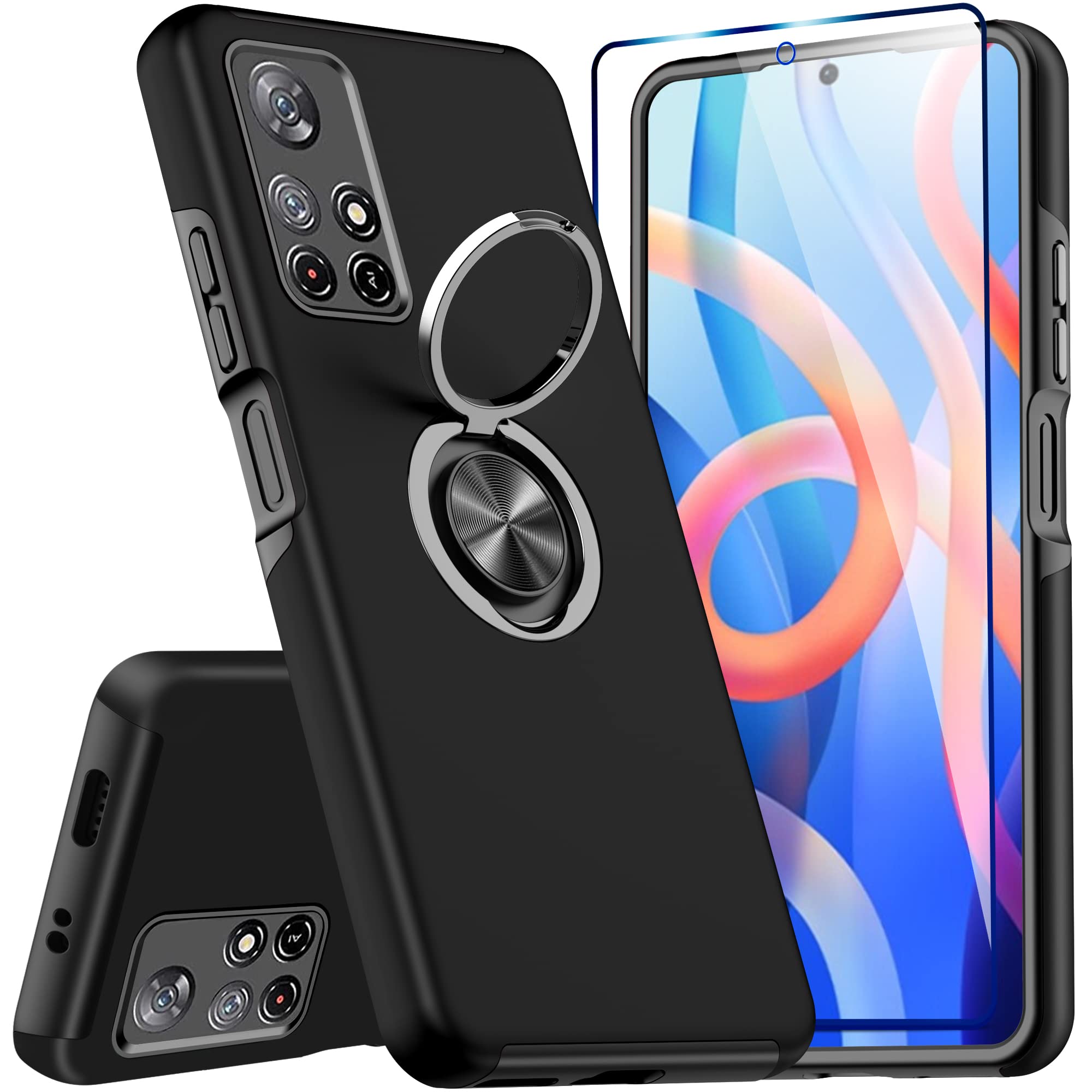 LeYi Schutzhülle Für Xiaomi Redmi Note 11/11S – Mit Kameraschutz, 2x Glasfolie & 360° Drehring