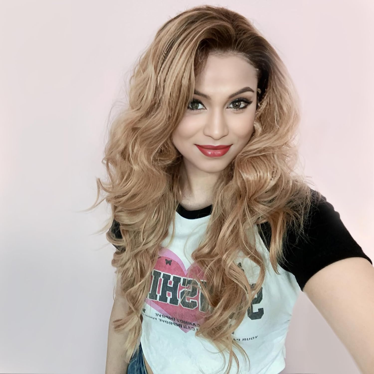 IMSTYLE Blonde Lace Front Wig Dark Rooted Wave Synthetic Wigs for Women Cosplay Party Drag Queen