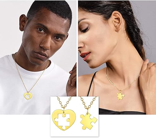 Miniatura 2 de U7 Collares para parejas para mujeres y hombres, acero inoxidable, chapado en oro de 18 quilates, chapado en oro de 18 quilates, collares con dije